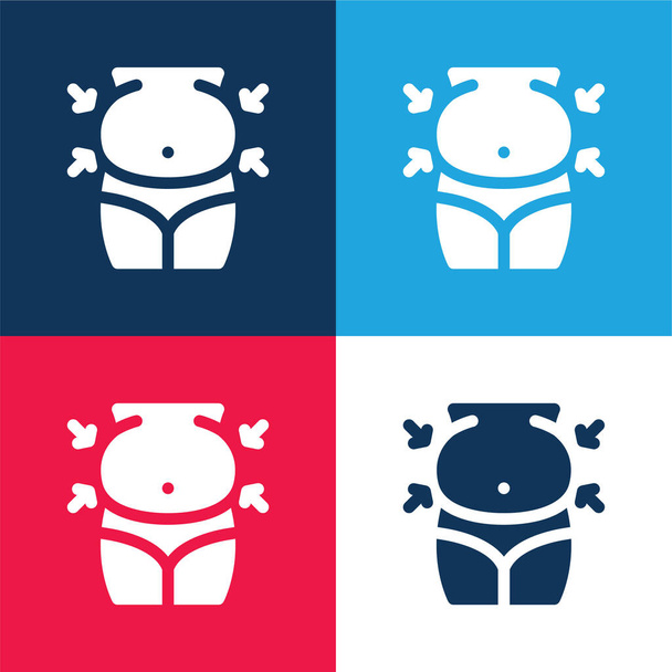 Ensemble d'icônes minime quatre couleurs bleu ventre et rouge - Vecteur, image