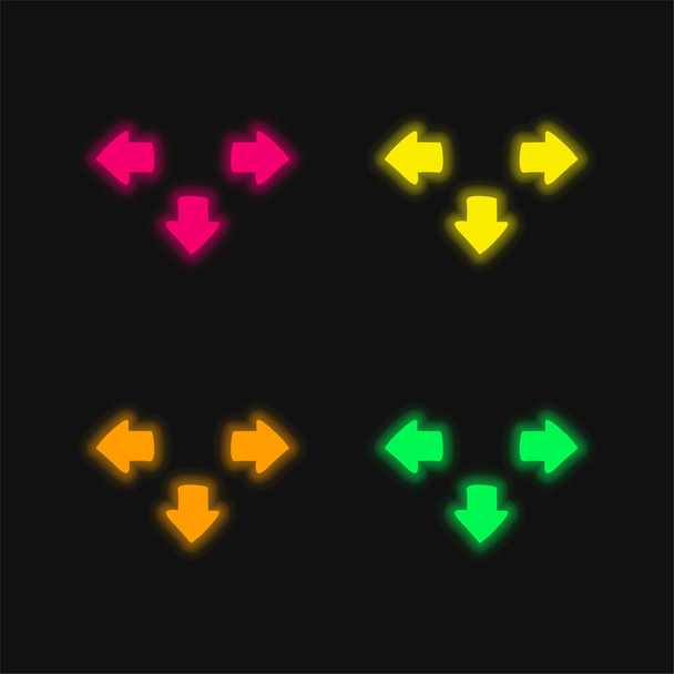 Βέλη τέσσερα χρώμα λαμπερό εικονίδιο διάνυσμα νέον - Διάνυσμα, εικόνα