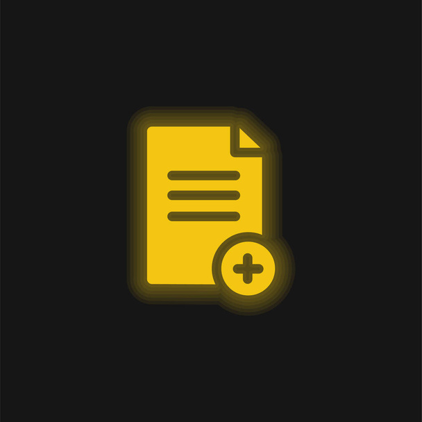 Add File yellow izzó neon ikon - Vektor, kép