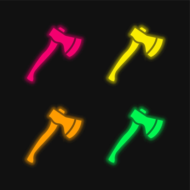 Bijl vier kleuren gloeiende neon vector icoon - Vector, afbeelding