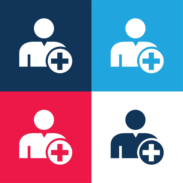 Add Profile blue and red four color minimal icon set - Vector, Image