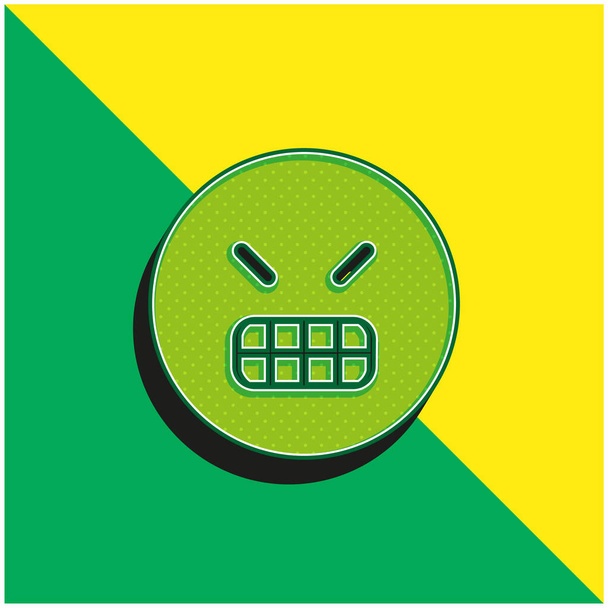 Θυμωμένος Emoticon Square Face Πράσινο και κίτρινο σύγχρονο 3d διάνυσμα εικονίδιο λογότυπο - Διάνυσμα, εικόνα