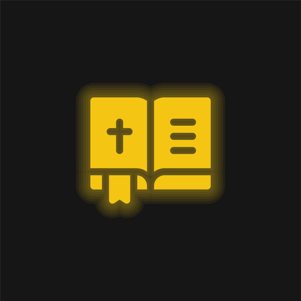 Bijbel geel gloeiend neon icoon - Vector, afbeelding