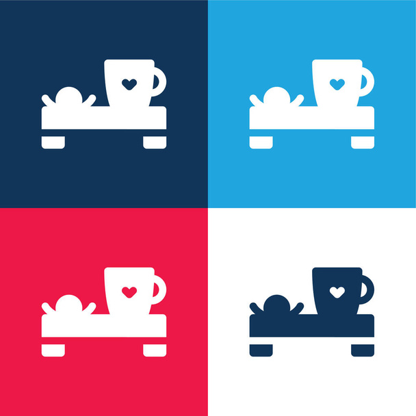 Bed And Breakfast μπλε και κόκκινο τεσσάρων χρωμάτων ελάχιστο σύνολο εικονιδίων - Διάνυσμα, εικόνα
