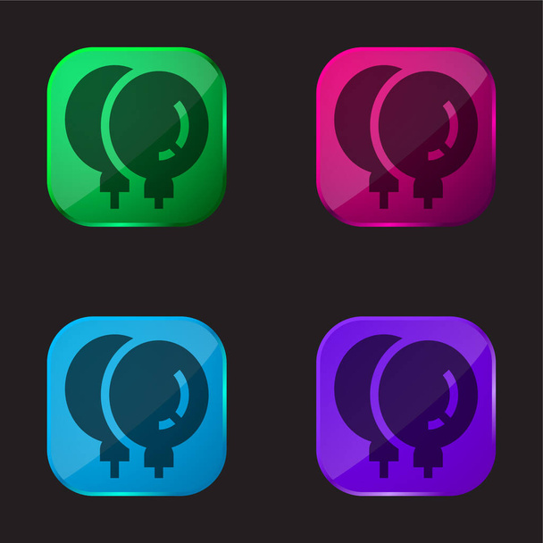 Balónky čtyři barvy skleněné tlačítko ikona - Vektor, obrázek