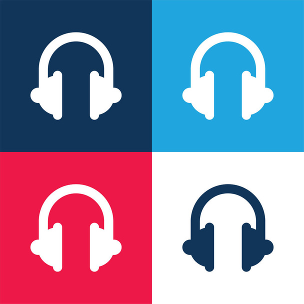 Big słuchawki niebieski i czerwony zestaw czterech kolorów minimalny zestaw ikon - Wektor, obraz