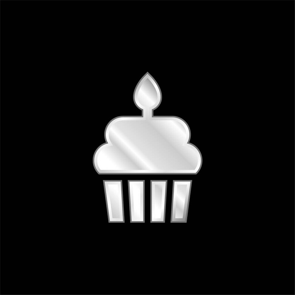 誕生日ケーキ銀メッキ金属アイコン - ベクター画像
