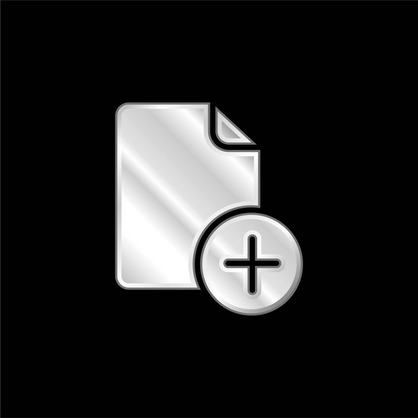 Add File silver plated metallic icon - Vector, Image