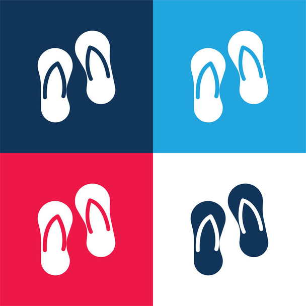 Beach Slippers blue and red four color minimal icon set - Vector, Image