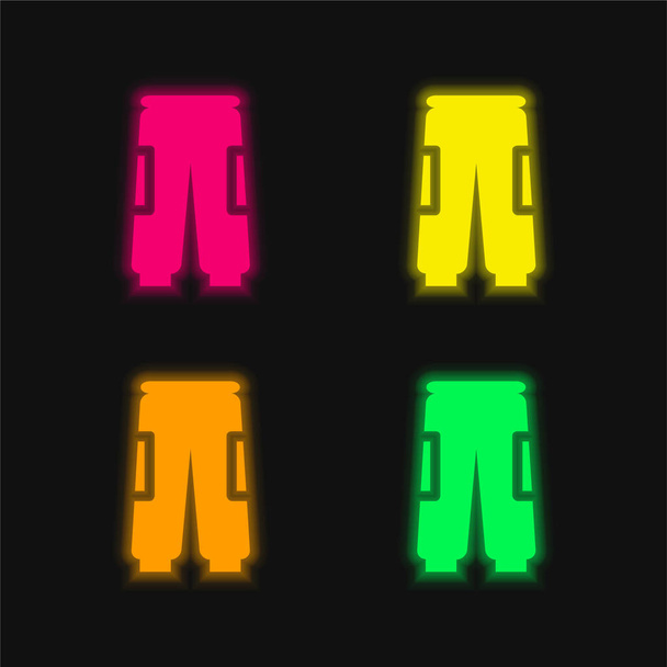 Pantalones de bolsa de cuatro colores brillante icono de vectores de neón - Vector, Imagen