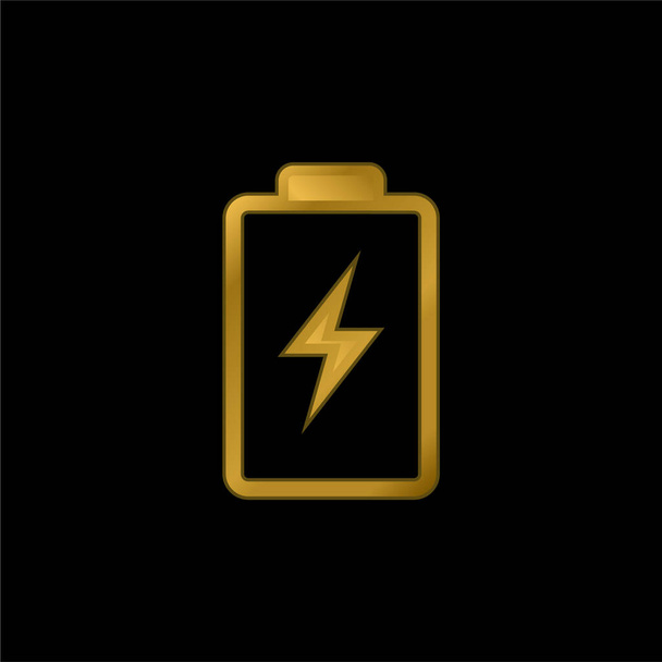 Battery With A Bolt Symbol gold plated metalic icon or logo vector - Vector, Image