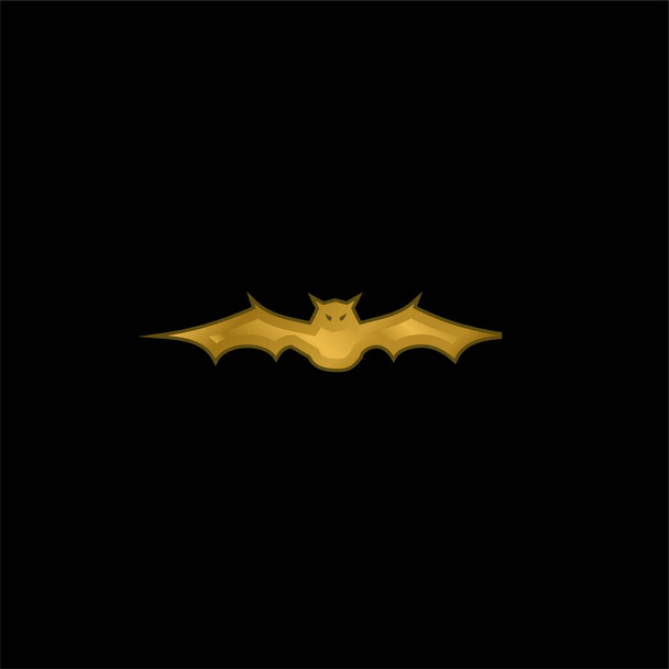 Bat com asas estendidas na vista frontal ícone metálico banhado a ouro ou vetor de logotipo - Vetor, Imagem