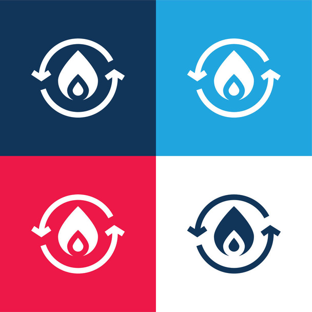 Ensemble d'icônes minime quatre couleurs bleu et rouge Bio Energy - Vecteur, image