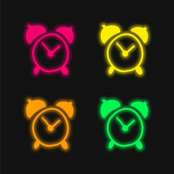 Alarm Clock kézzel rajzolt eszköz négy színű izzó neon vektor ikon - Vektor, kép