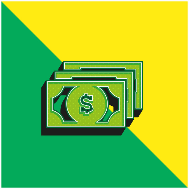 Bills Of Dollars Green and yellow modern 3d vector icon logo - Vector, Image
