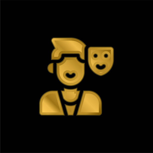 Actor chapado en oro icono metálico o logo vector - Vector, Imagen