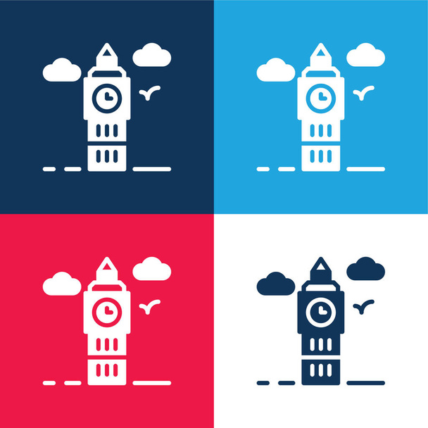 Big Ben blue and red four color minimal icon set - Vector, Image