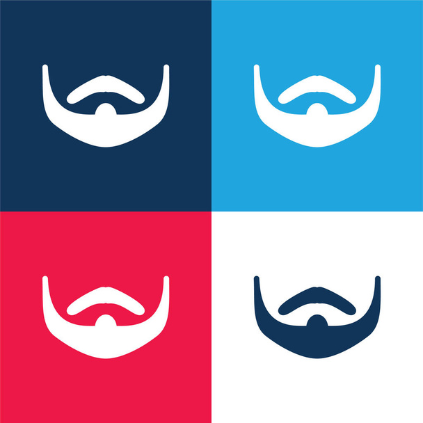 Beard blue and red four color minimal icon set - Vector, Image