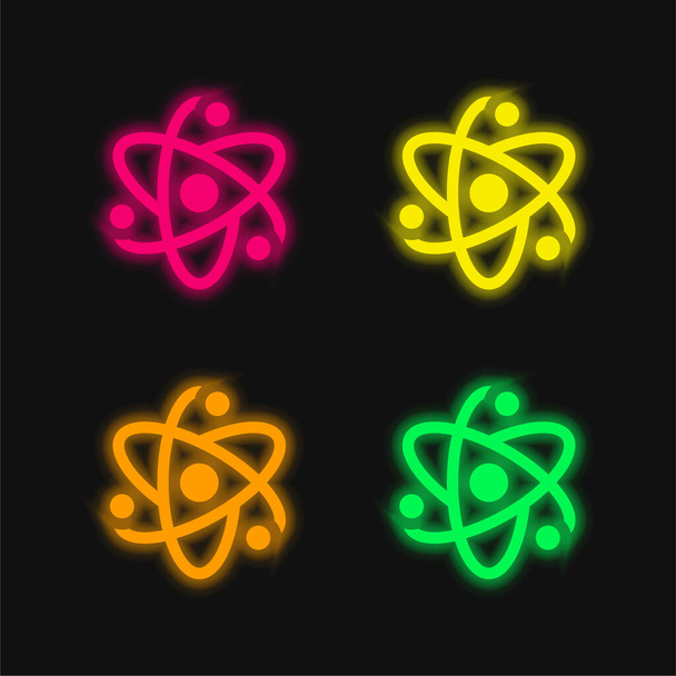Atom vier Farbe leuchtenden Neon-Vektor-Symbol - Vektor, Bild