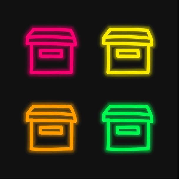 Archive Hand Drawn Box Symbol four color glowing neon vector icon - Vector, Image