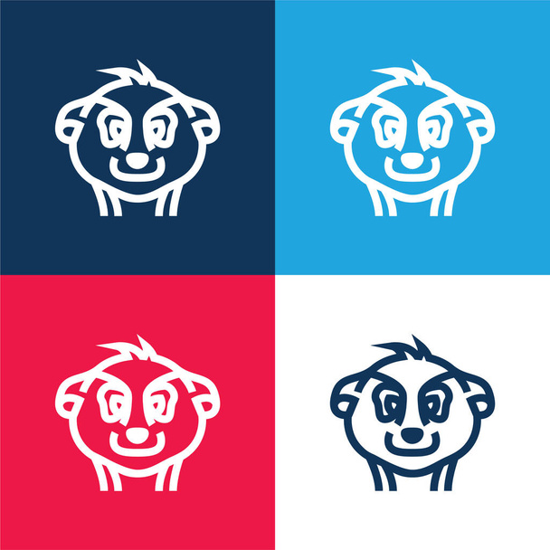 Conjunto de iconos mínimo de cuatro colores azul y rojo de Animal Head Outline - Vector, imagen