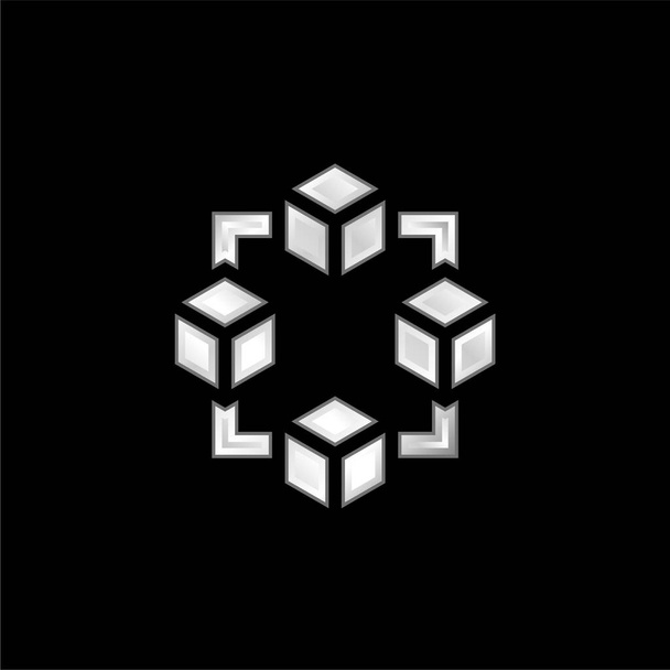 Покрытый серебром блокчейн икона - Вектор,изображение