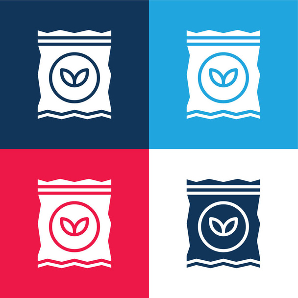 Sac bleu et rouge quatre couleurs minimum jeu d'icônes - Vecteur, image
