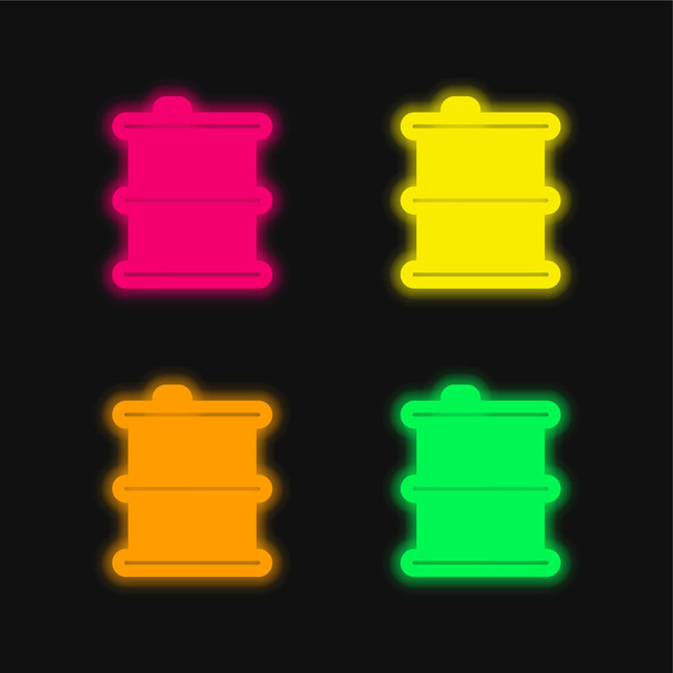 Hordó négy színű izzó neon vektor ikon - Vektor, kép