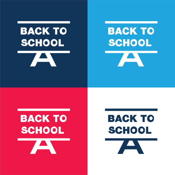 Назад в школу синий и красный четыре цвета минимальный набор значков - Вектор,изображение