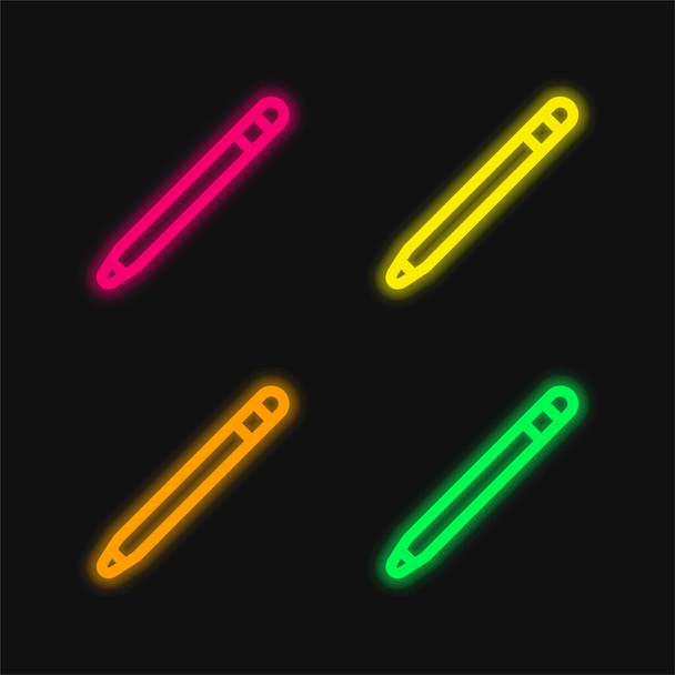 Μολύβι της Apple τεσσάρων χρωμάτων λαμπερό εικονίδιο διάνυσμα νέον - Διάνυσμα, εικόνα
