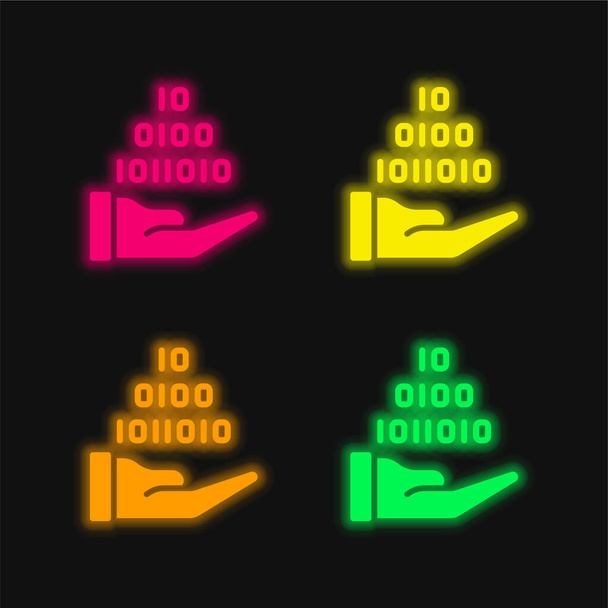 Двійковий код чотири кольори, що світяться неоном Векторна піктограма
 - Вектор, зображення
