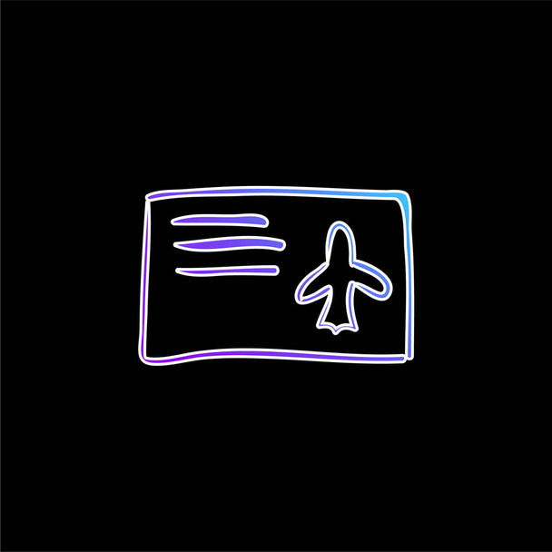 Airplane Ticket Hand Drawn Paper blue gradient vector icon - Vector, Image