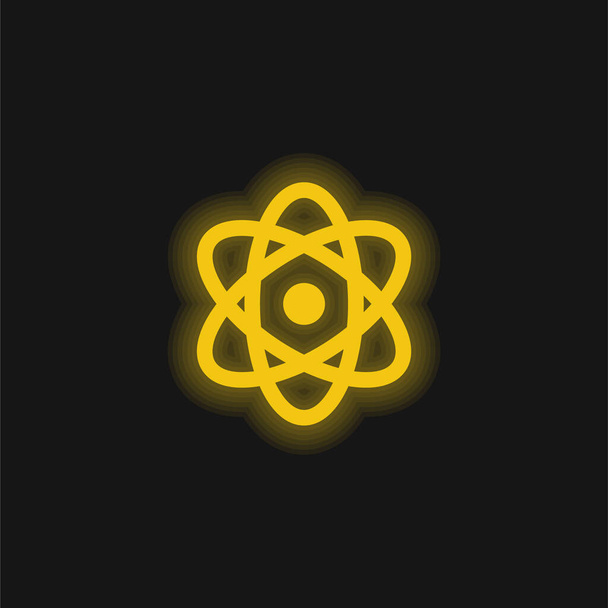 Atomin keltainen hehkuva neonikoni - Vektori, kuva