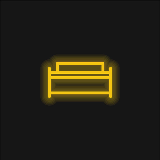 大きなベッド黄色の輝くネオンアイコン - ベクター画像