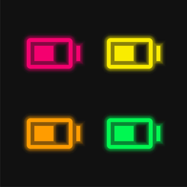 Bateria quatro cores brilhante ícone de vetor de néon - Vetor, Imagem