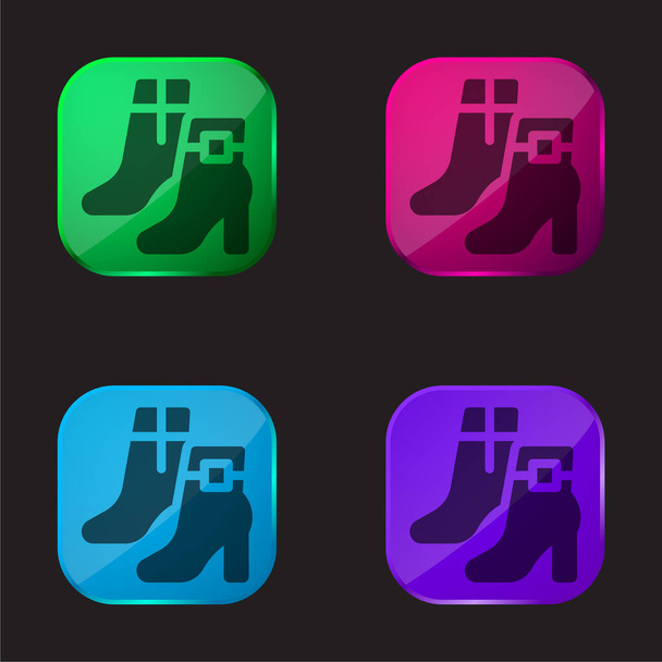 Μπότες τέσσερις χρώμα γυαλί εικονίδιο κουμπί - Διάνυσμα, εικόνα
