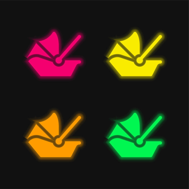 Baby Carrier négy színű izzó neon vektor ikon - Vektor, kép