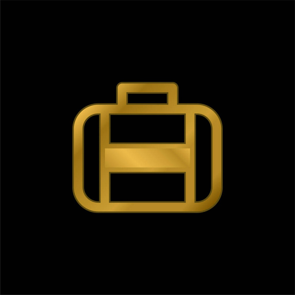 Büyük bavul altın kaplama metalik simge veya logo vektörü - Vektör, Görsel