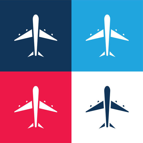 Aereo blu e rosso quattro colori set icona minima - Vettoriali, immagini