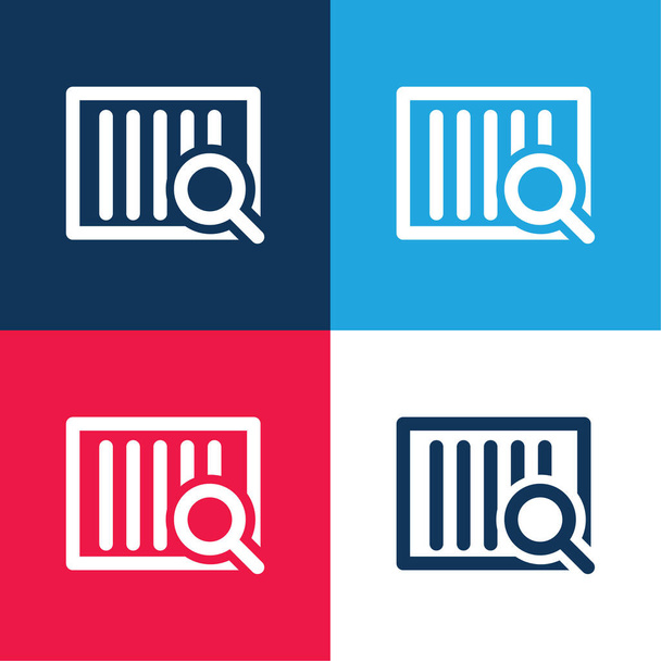 Barscode Search blue and red four color minimal icon set - Vector, Image