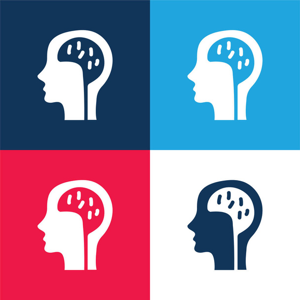 Mózg niebieski i czerwony zestaw czterech kolorów minimalny zestaw ikon - Wektor, obraz