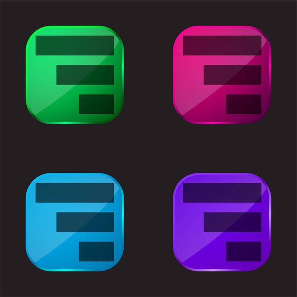 Barres quatre icône de bouton en verre de couleur - Vecteur, image