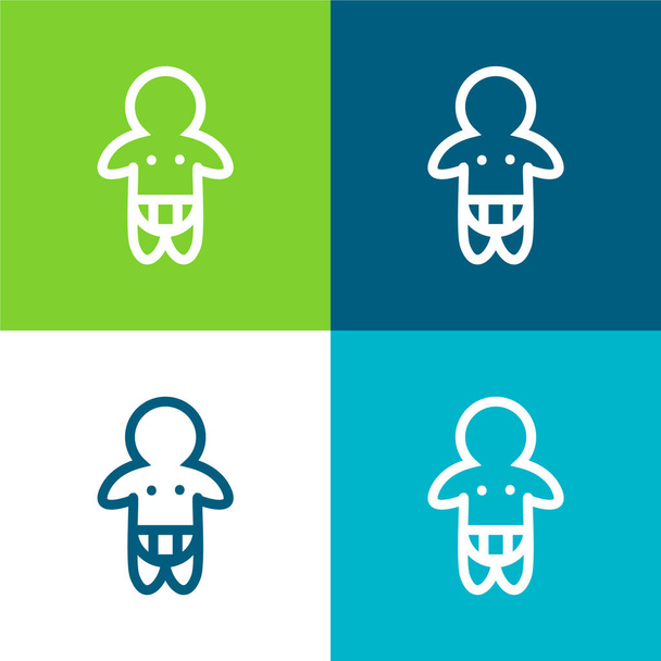 Baby Wearing Diaper Only Outline Flat four color minimal icon set - Vector, Image