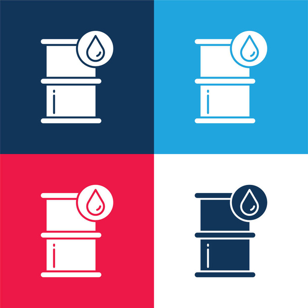 Barril azul y rojo conjunto de iconos mínimo de cuatro colores - Vector, Imagen