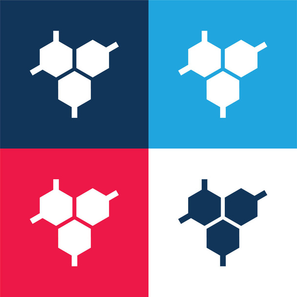 Biológiai molekula kék és piros négy szín minimális ikon készlet - Vektor, kép