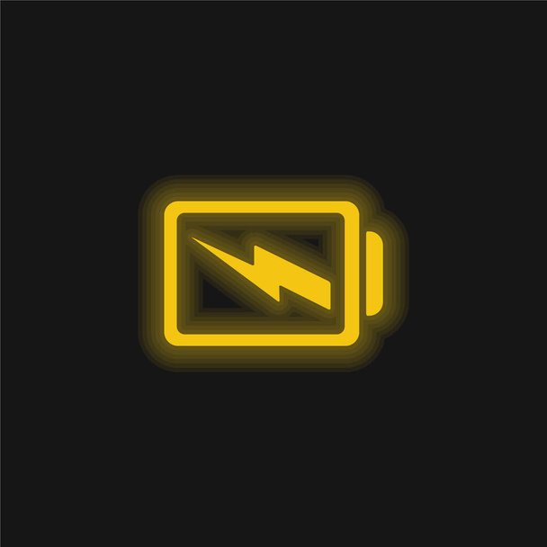 Batería con un tornillo amarillo brillante icono de neón - Vector, imagen