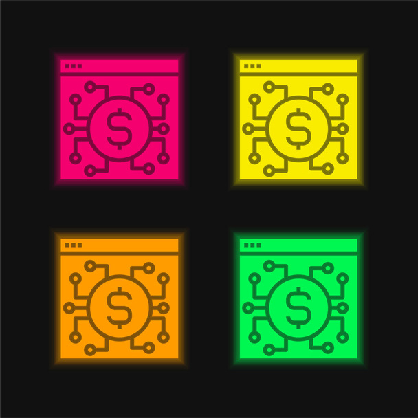 アプリケーション4色輝くネオンベクトルアイコン - ベクター画像