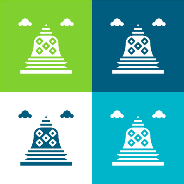 Borobudur Plano quatro cores conjunto de ícones mínimos - Vetor, Imagem
