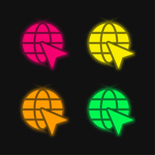 Arrow On Eart négy színű izzó neon vektor ikon - Vektor, kép