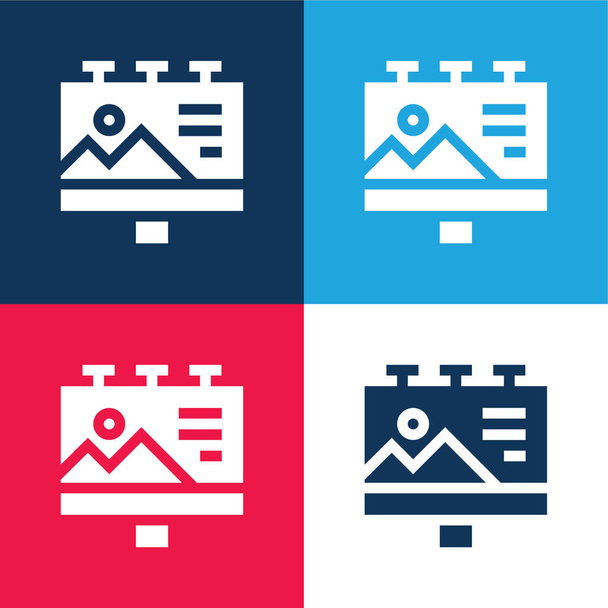 Billboard blue and red four color minimal icon set - Vector, Image